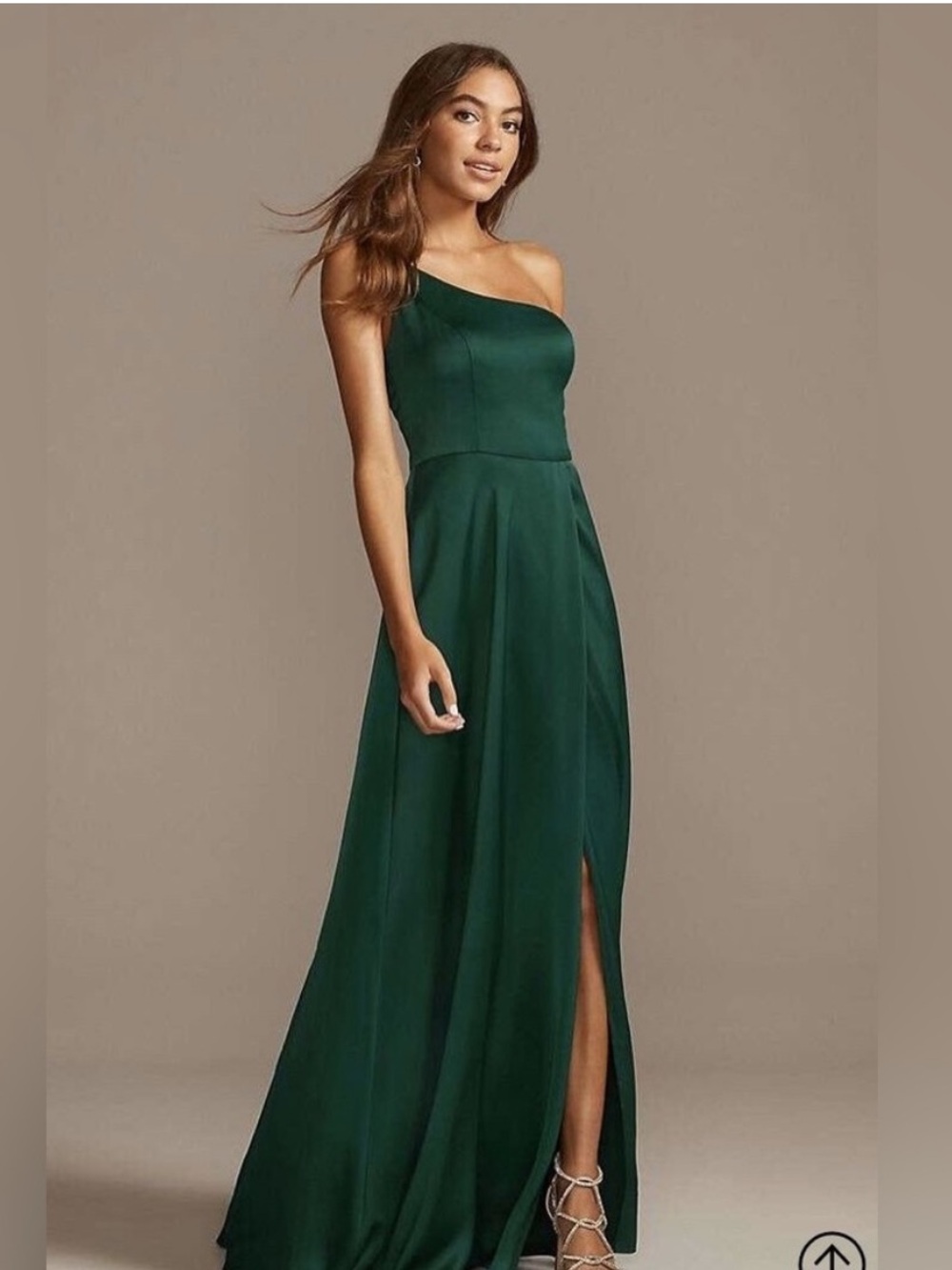 David's Bridal One-Shoulder Forest Green Evening Gown